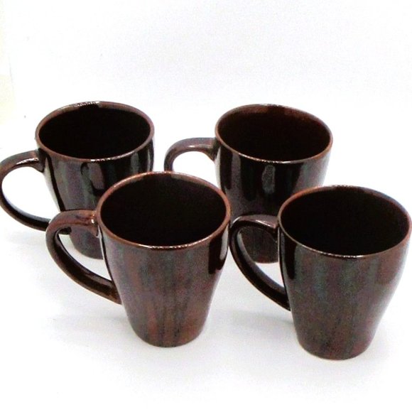 Joseph Abboud Mahogany Brown Ceramic Mugs With Drip Glaze Finish Set of 4 kit - Picture 4 of 5